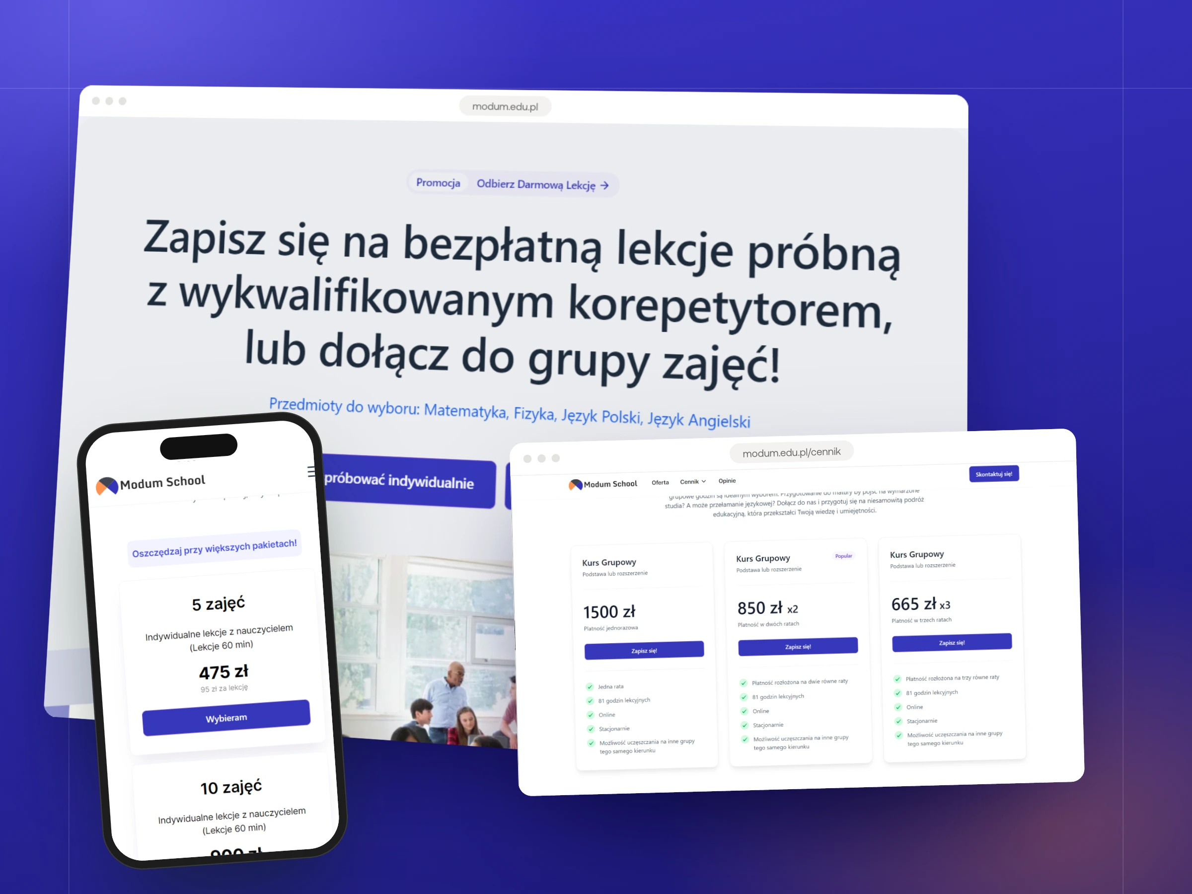 Modum School — A tutoring school site built around one step: the free trial lesson
