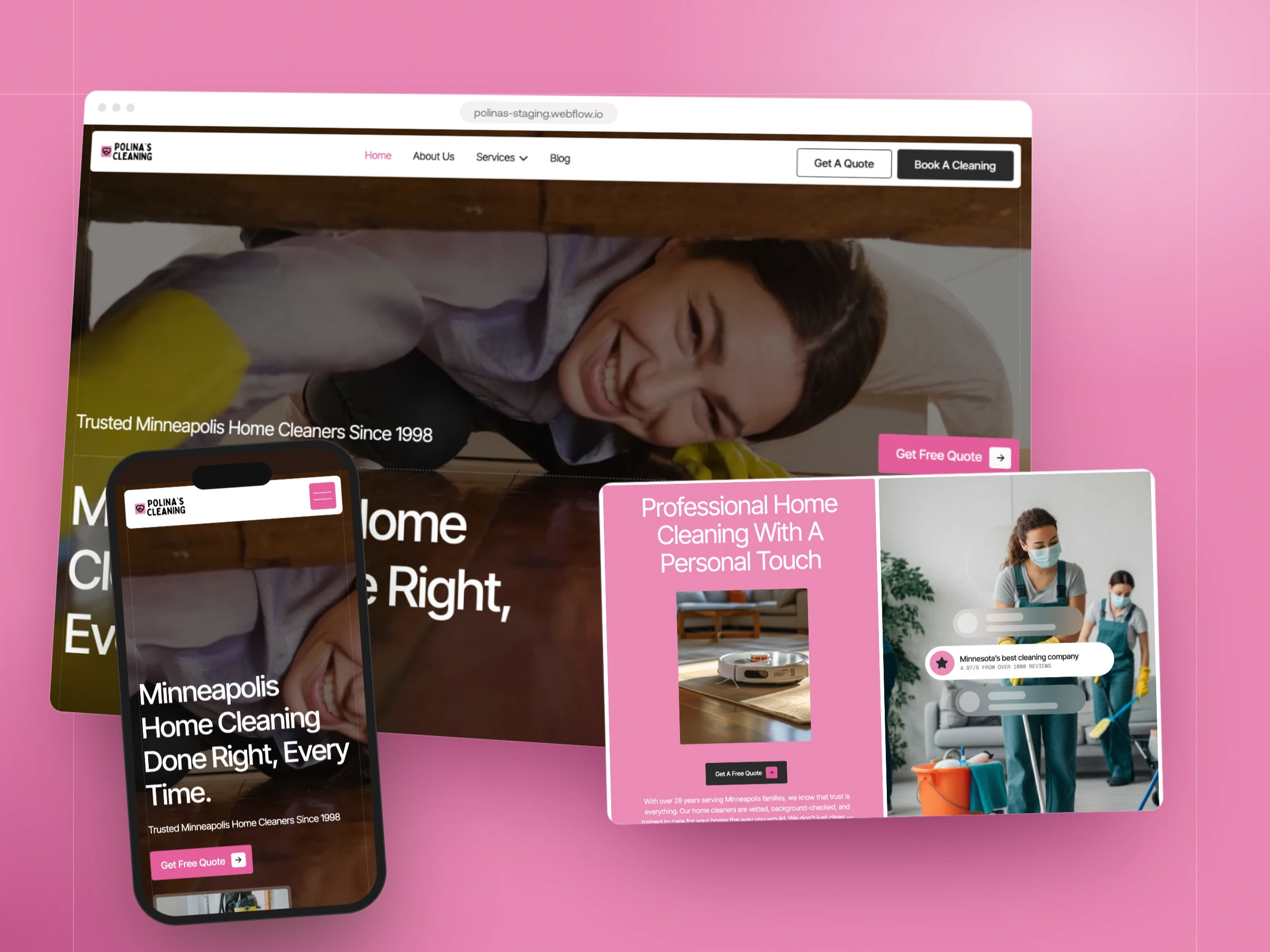 Polina's Cleaning — A booking-first website for a Minneapolis cleaning company